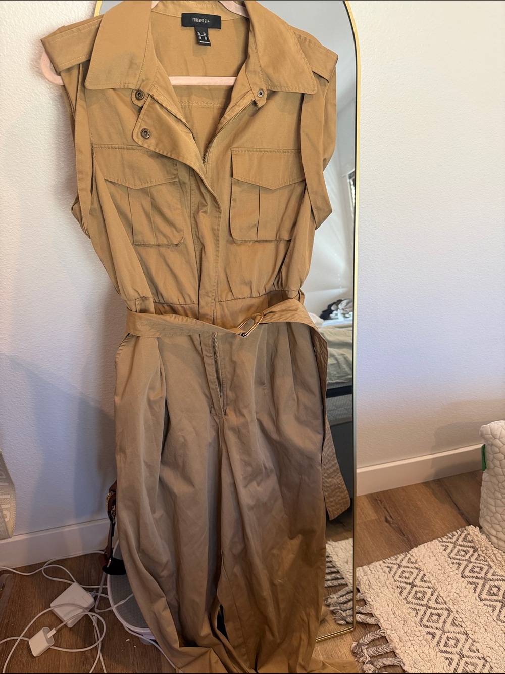 Forever 21 Tan Utility Jumpsuit